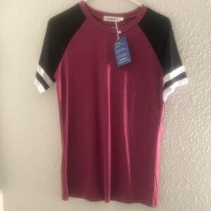 Pink and black baseball tee.
